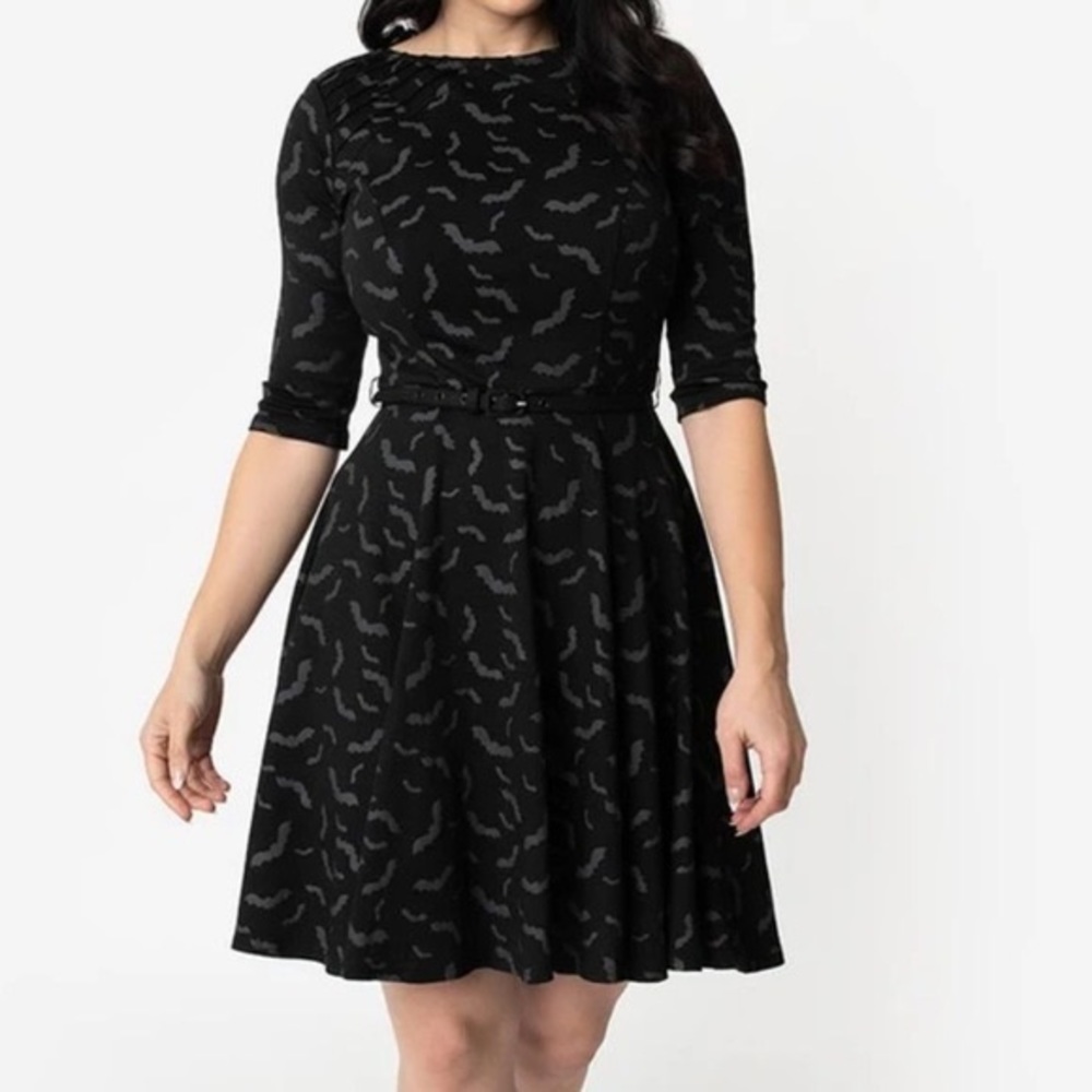 Unique Vintage fit and flare bat print dress